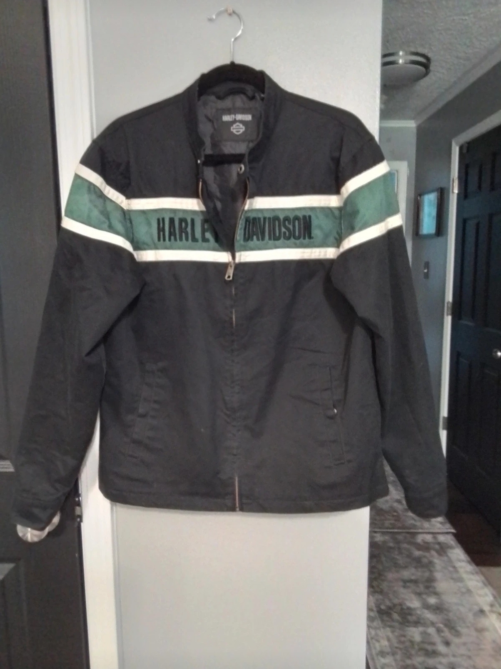 Harley-Davidson Black Jacket with Green and White Stripes